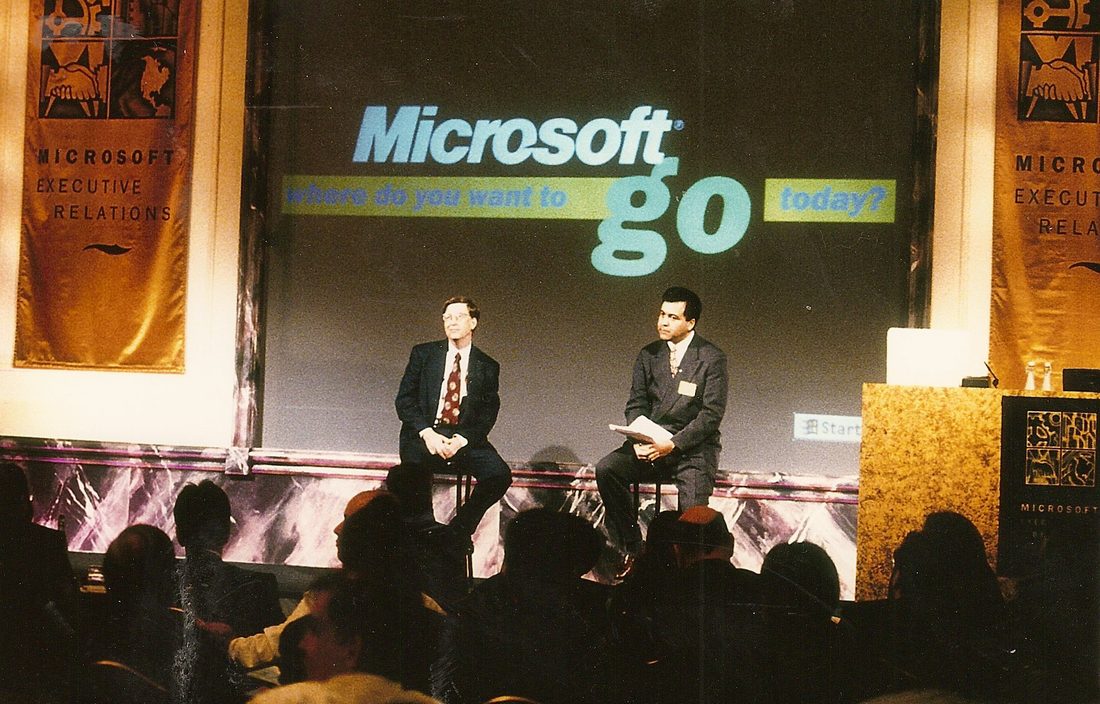Juan Vegarra on stage with Bill Gates